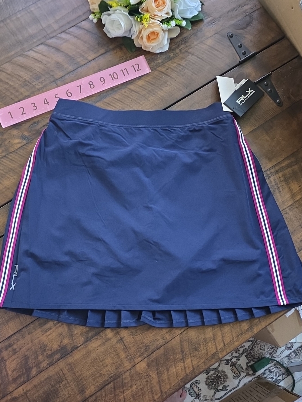 Ralph Lauren Navy Athletic Skort with Pink and White Side Stripes